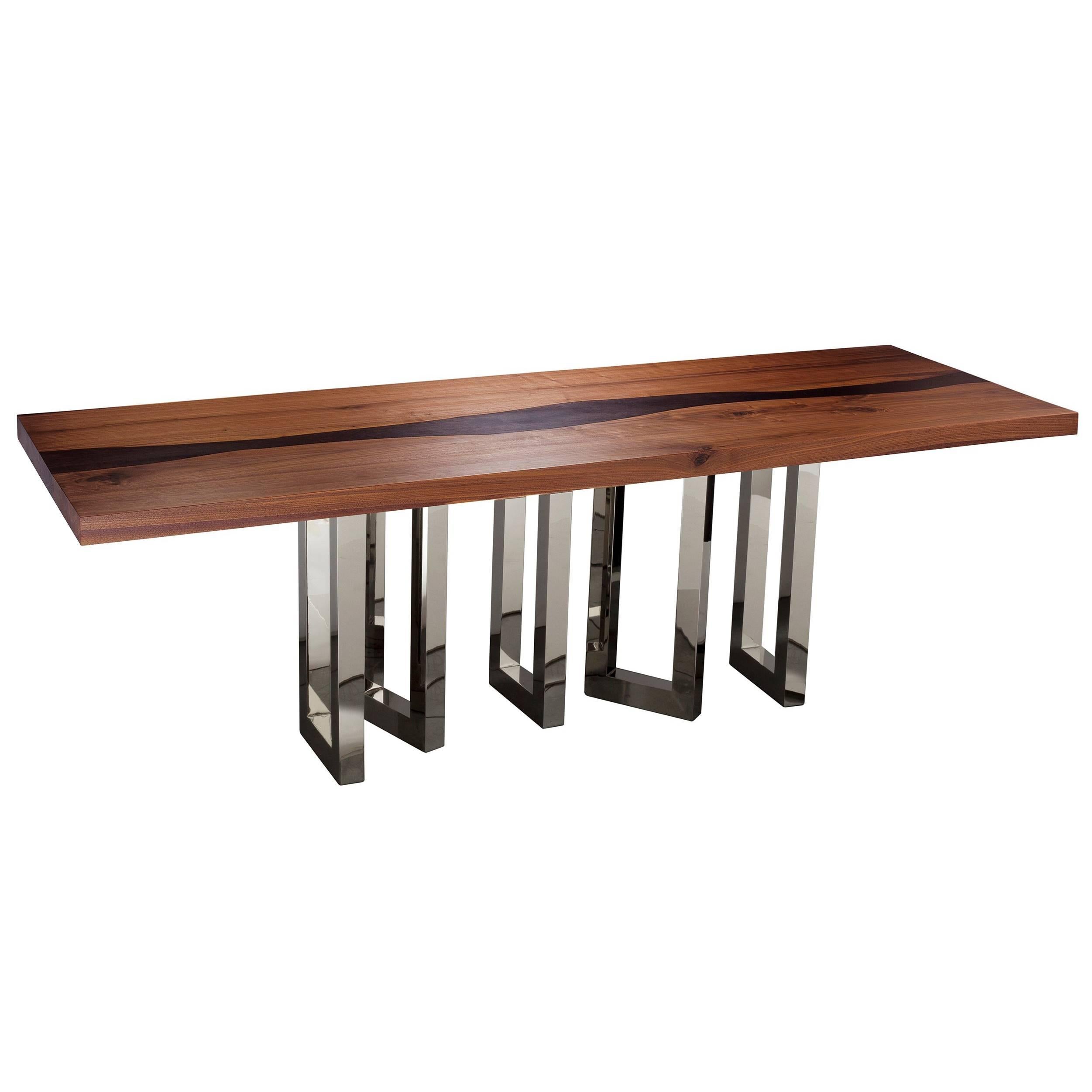 "Il Pezzo 6 Long Table" length 260cm/102.4” - walnut and wenge - nickel base For Sale