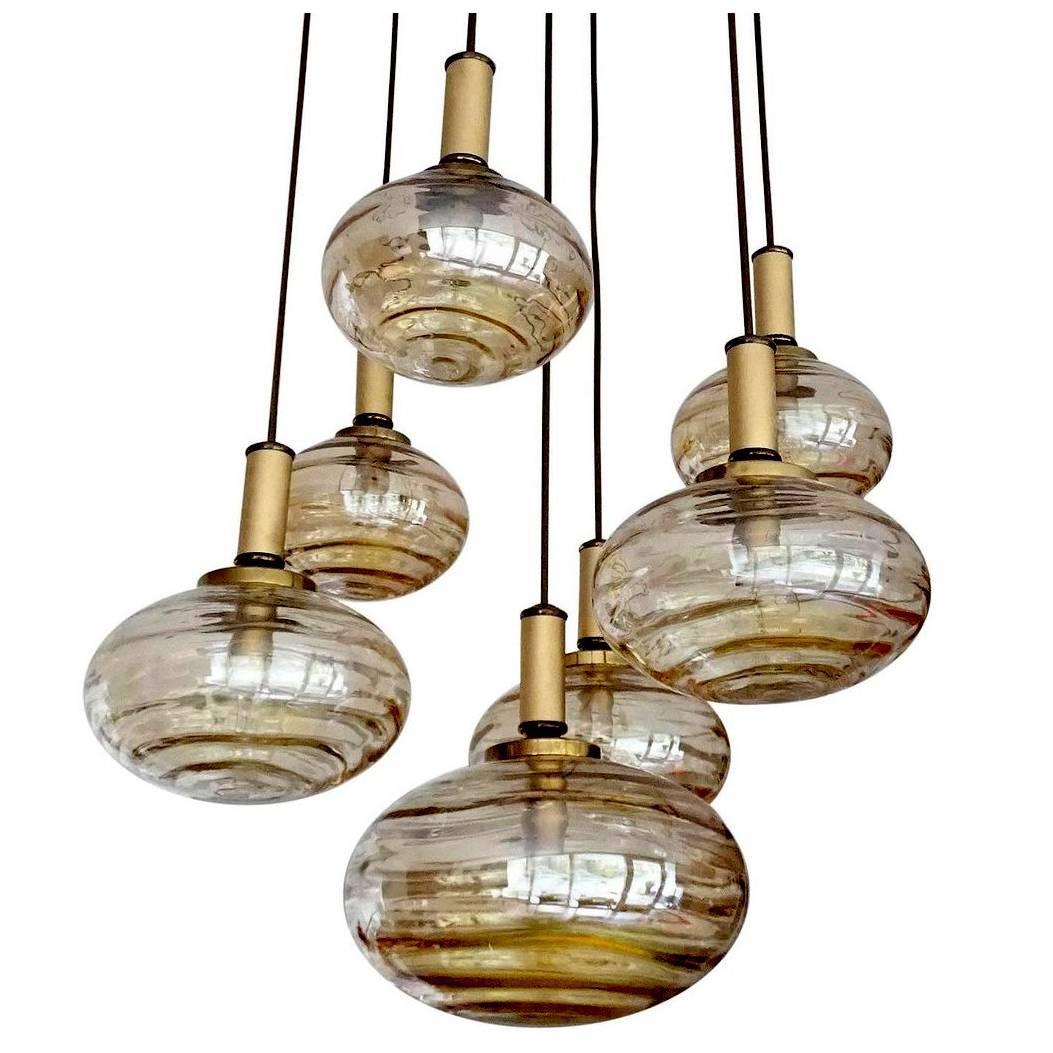 Large 7 Lights Limburg Cascade Overally  Glass Globes Brass Chandelier