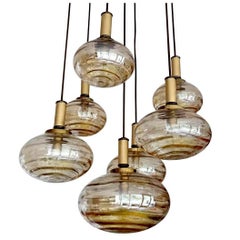 Vintage Large 7 Lights Limburg Cascade Overally  Glass Globes Brass Chandelier