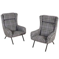 Pair of Armchairs Adjustable Headrest Foam Fabric Metal Vintage, Italy, 1950s