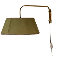 Extensible Wall Lamp Brass Structure Fabric Lampshade Vintage, Italy, 1950s