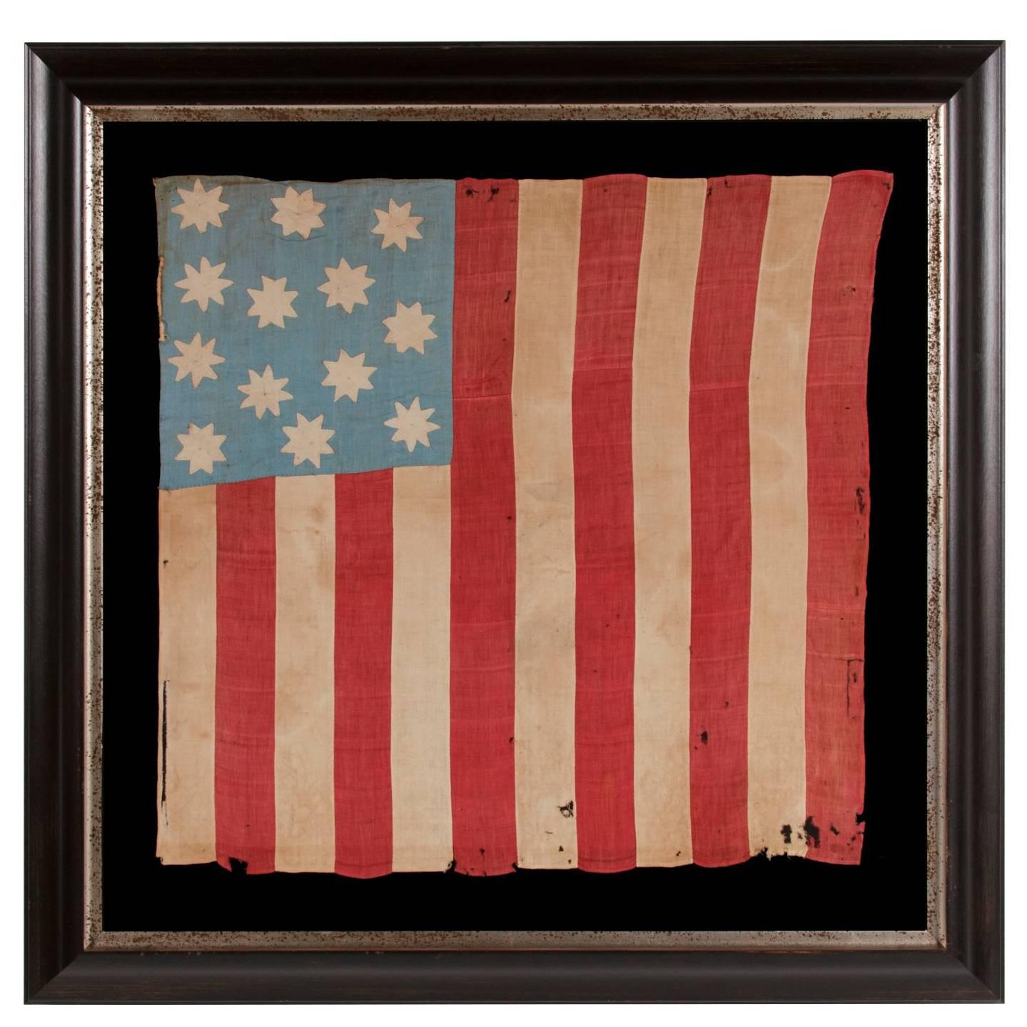 Hand-Sewn, 13 Star American National Flag with 8-Pointed Stars on Glazed Cotton