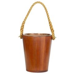 Decorative 20th Century Teak Bucket with Rope Handle