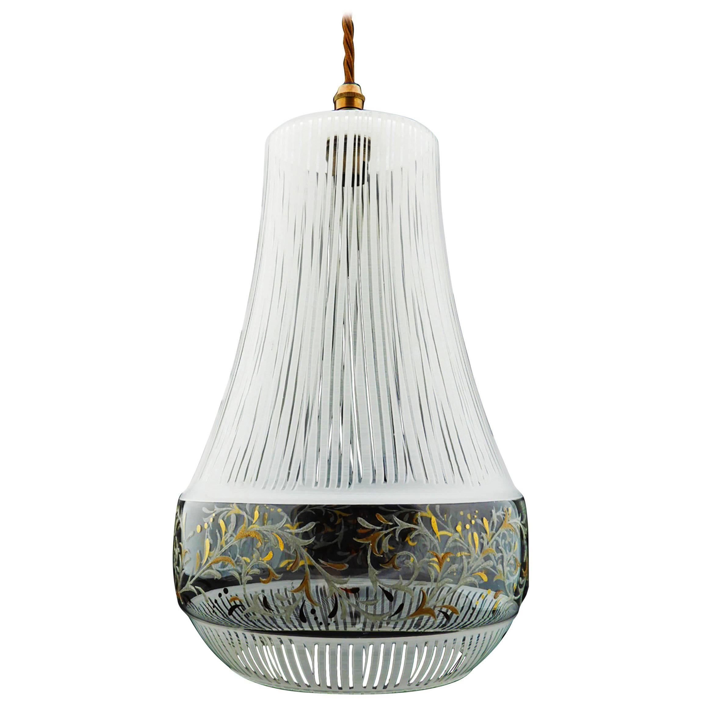 Midcentury Pendant Light Decorative Glass French Ceiling Light, circa 1960s