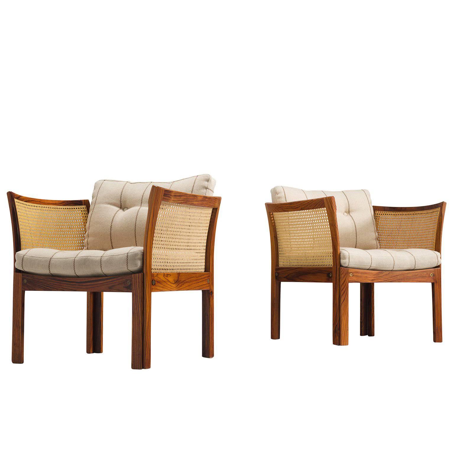 Illum Wikkelsø Pair of Chairs in Rosewood and Cane