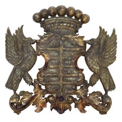 20th Century Decorative Gilt Carved Wood Coat of Arms