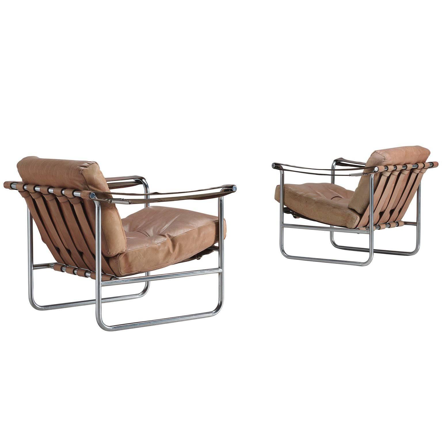 Swiss Pair of Leather Armchairs by Hans Eichenberger for De Sede