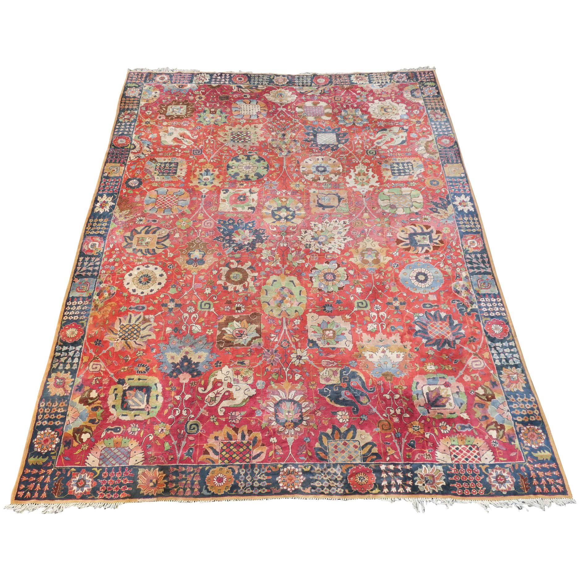 Antique European Hooked Carpet with Big Shah Abbas Design, 1920