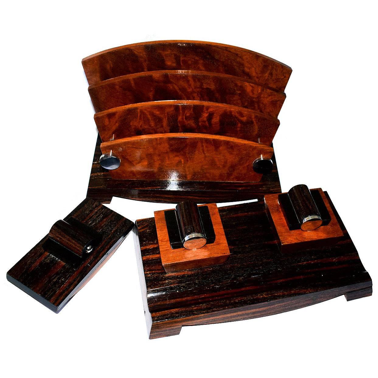 1930s French Art Deco Modernist Three-Piece Desk Set