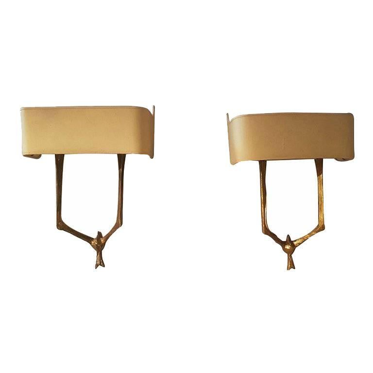 Felix Agostini 1960s Pair of Gilded Bronze Sconces