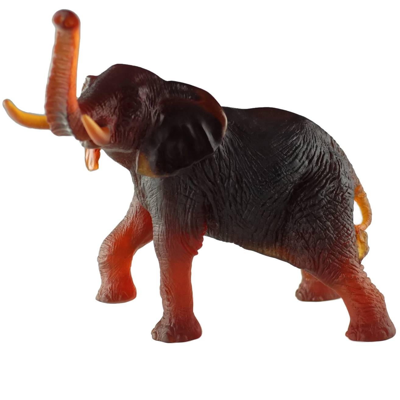 Jean-Francois Leroy for Daum Pate De Verre Large Amber Elephant