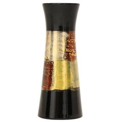 Bitossi Vase, Ceramic, Abstract, Black, Metallic Gold, Signed
