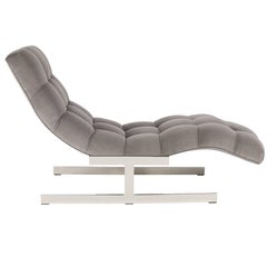 Wave Chaise Lounge in Gray Velvet, circa 1970s