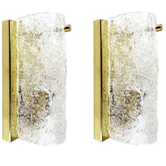 Pair Murano Glass  Brass Mirror Vanity Sconces, 1960s 