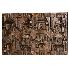 Set of Four Sculptural Panels in Fiberglass with Bronze Patina, France, 1970s