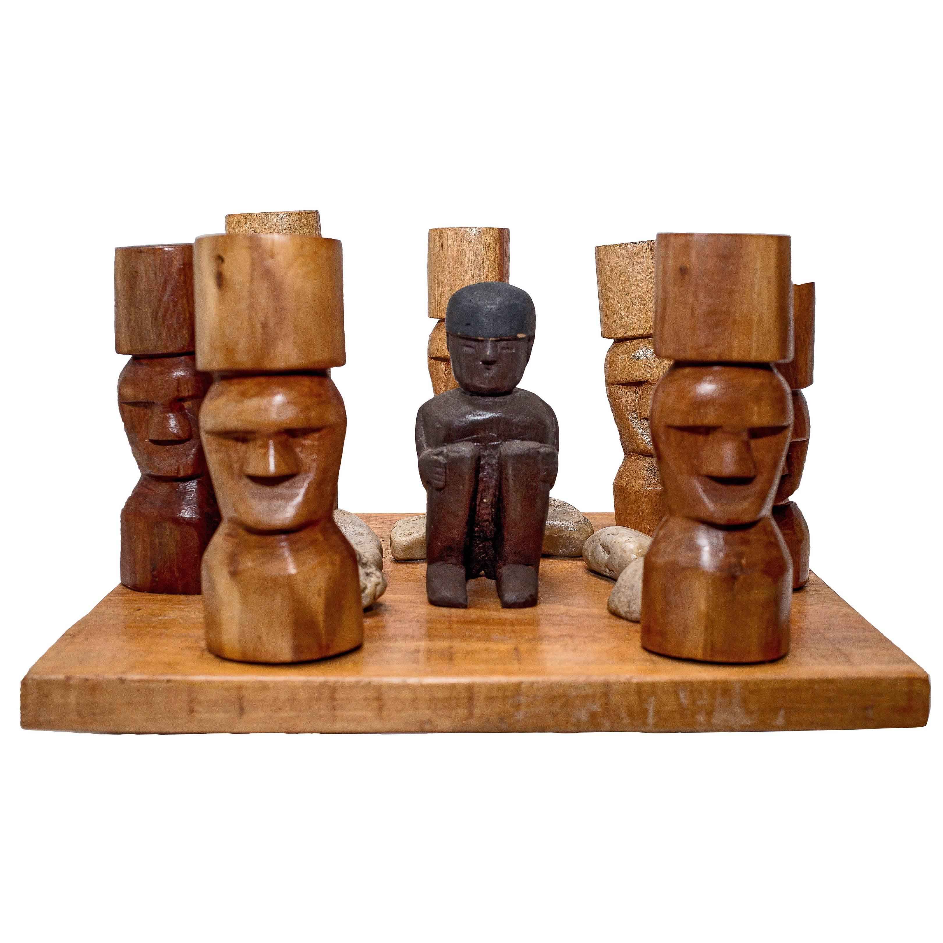 Mestre Fida's "Ilha De Páscoa" Wood and Stone Easter Island For Sale