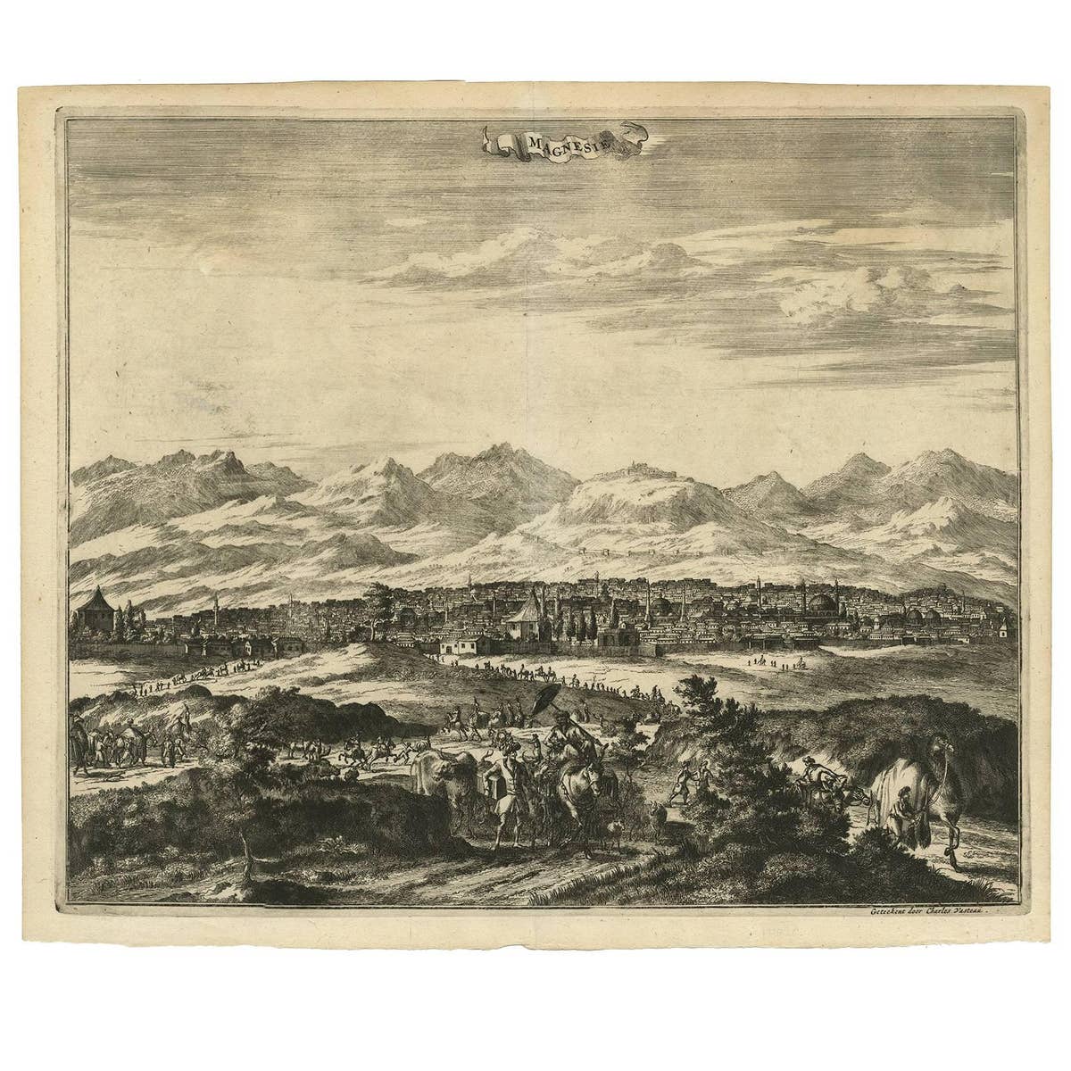 Antique Print with a View of Magnesie in Turkey by O. Dapper, circa 1680