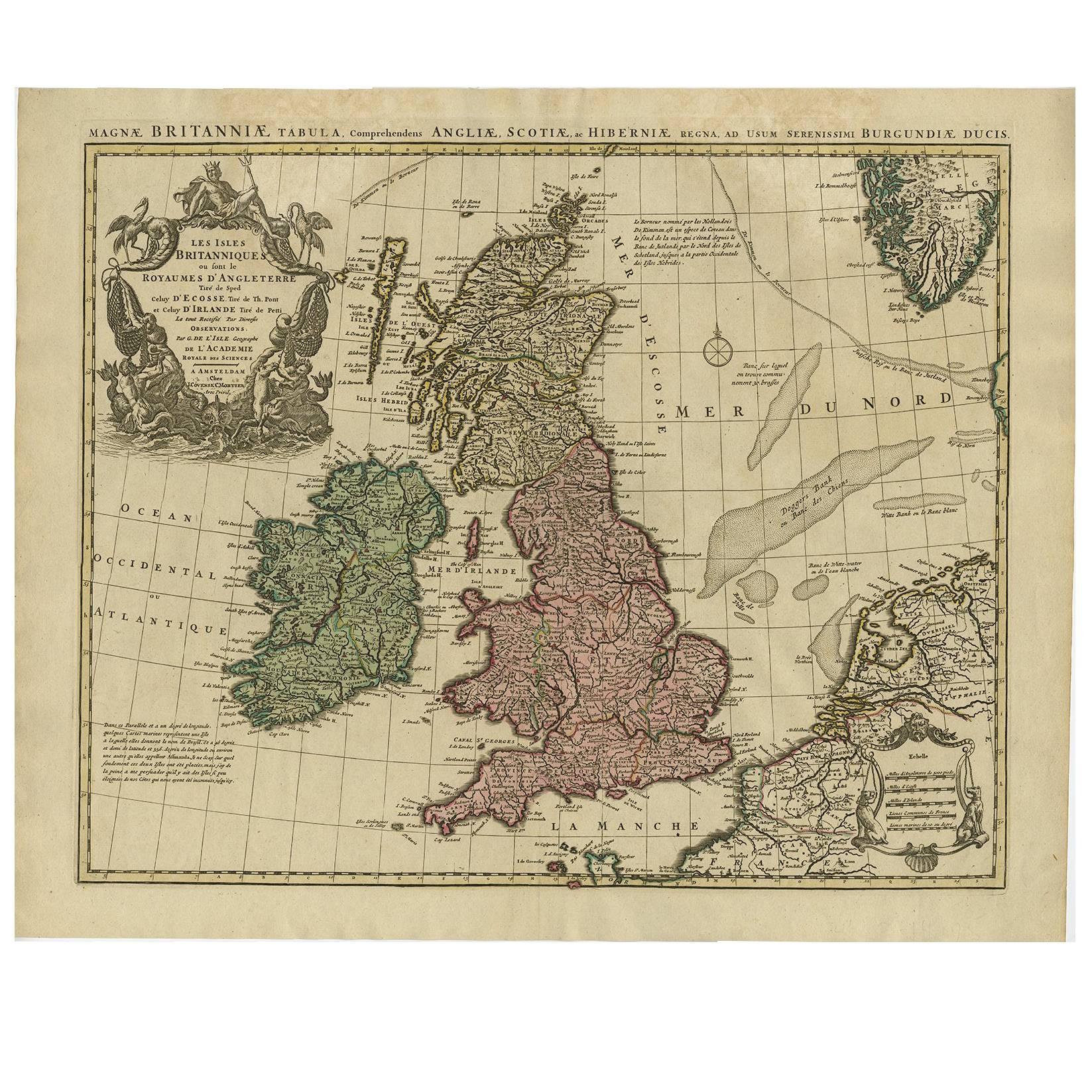 Antique Map of the British Isles by Covens & Mortier, 1730 For Sale