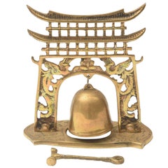 Chinoiserie Dinner Bell, Antique Brass With Nice Patina and Sweet Ring