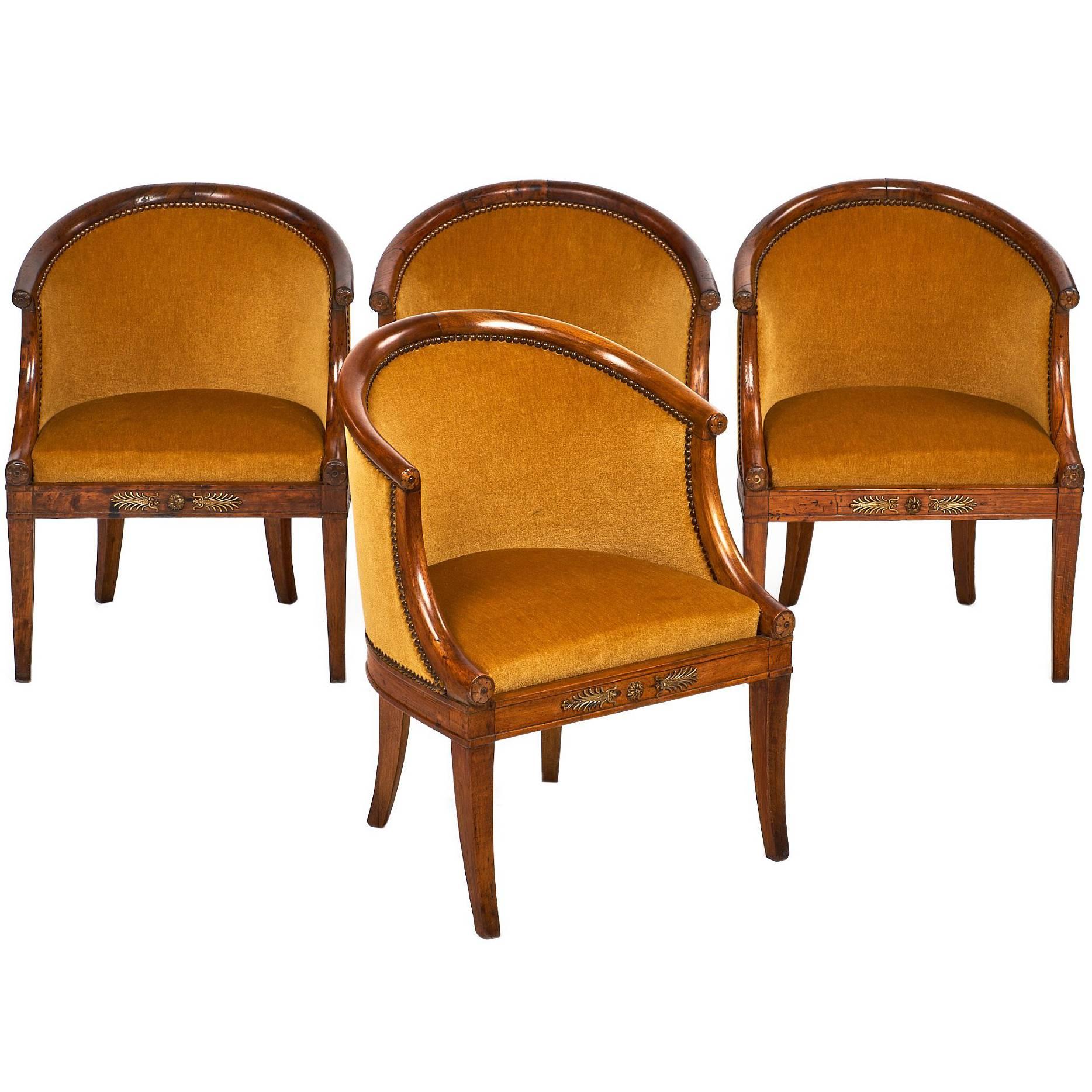French Antique Empire Style Barrel Chairs