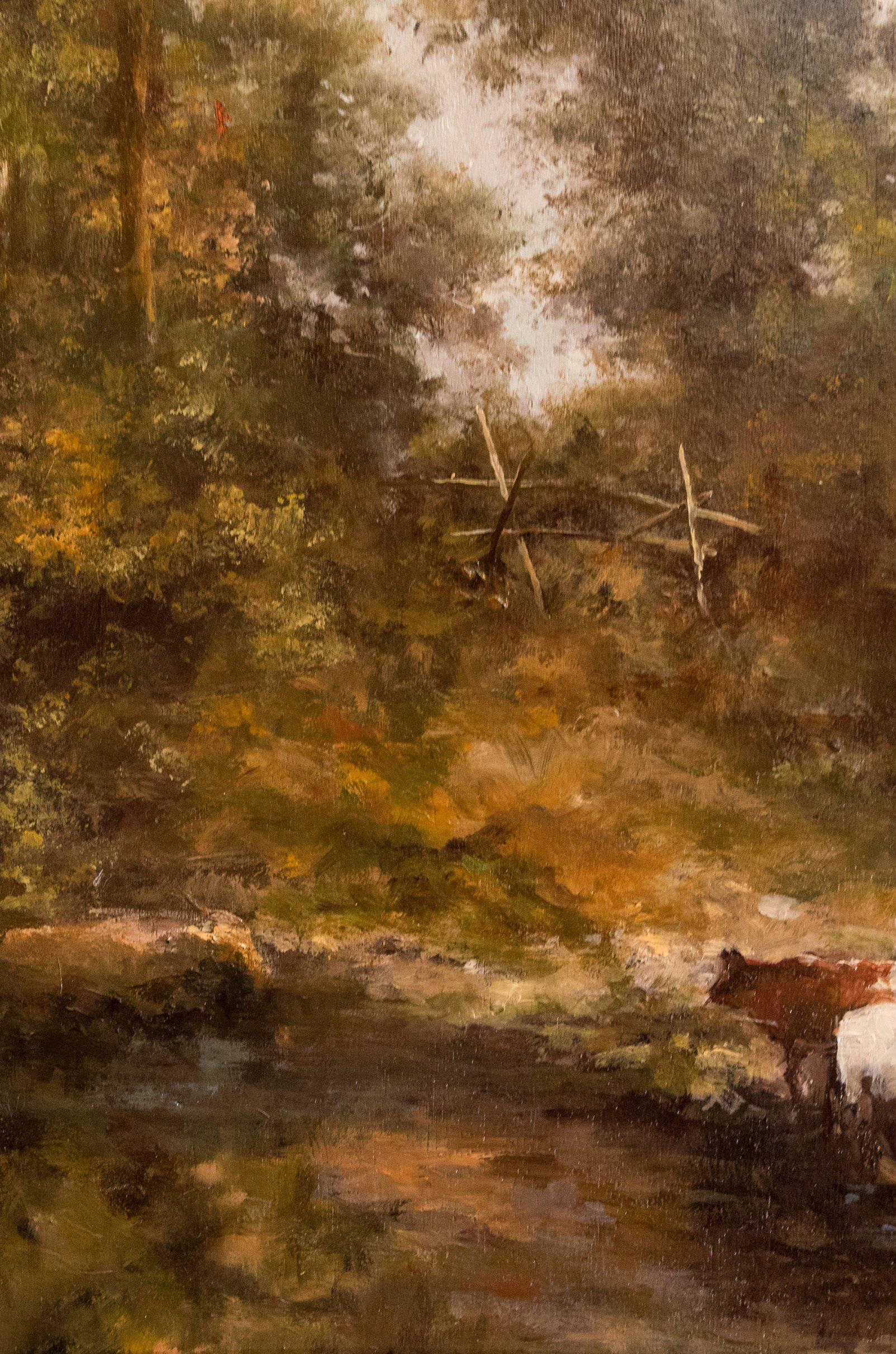 Gustave Albert Catoire Oil on Panel Shepherd and Its Cows, Barbizon School 2