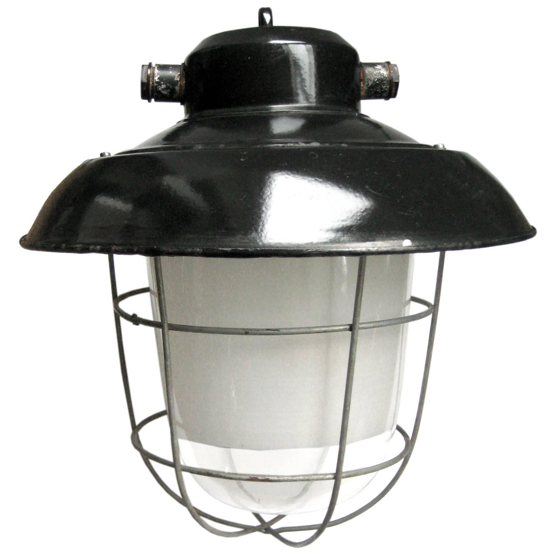 Black Enamel Semi Frosted Clear Glass Vintage Industrial Lamp Pendant