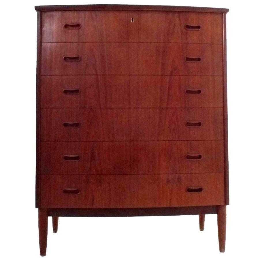 Danish Teak Bow Fronted Tallboy Chest of Drawers Midcentury, 1960s