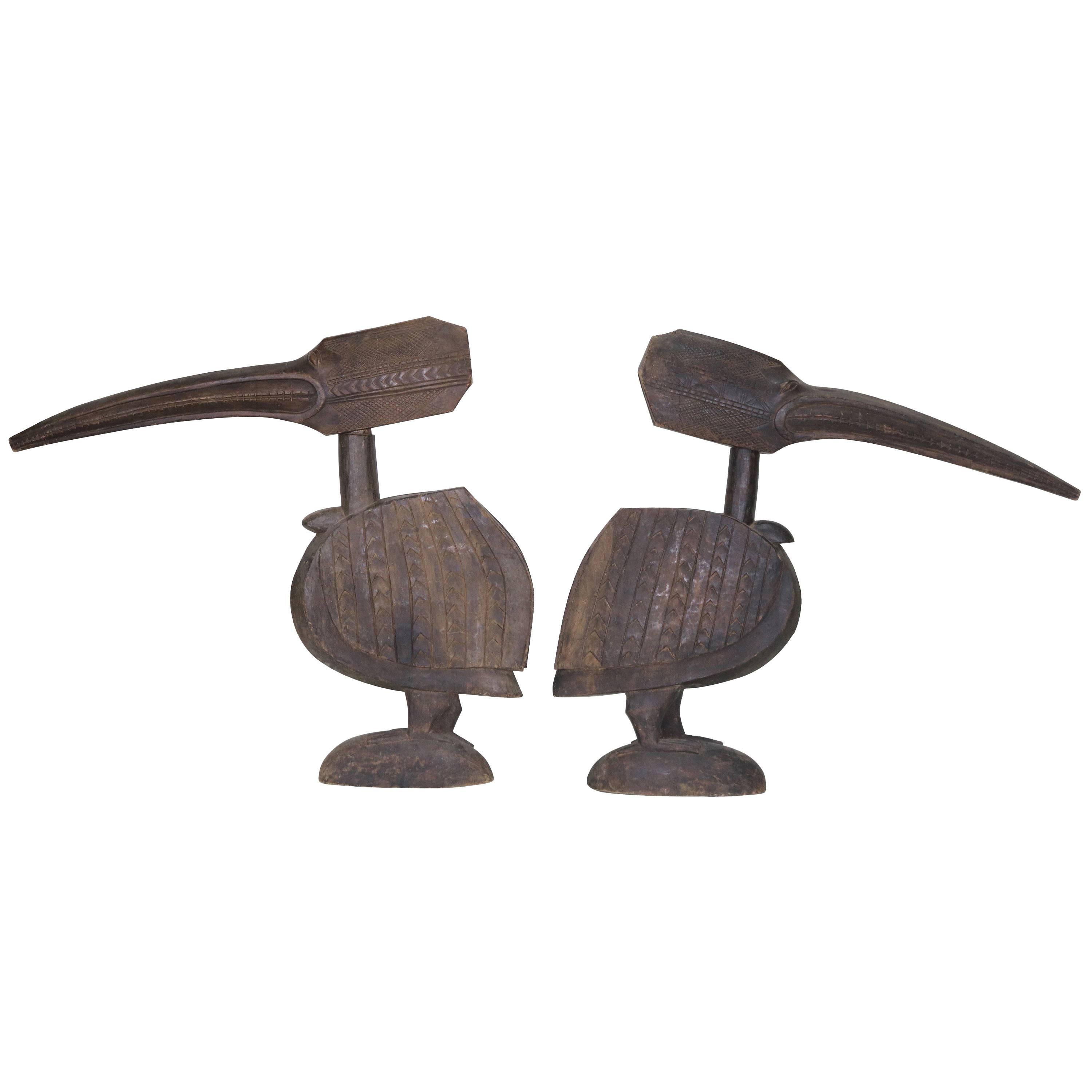 Huge Ethnographic Wood Carved Pair Bird Sculptures- Tycoon Provenance For Sale