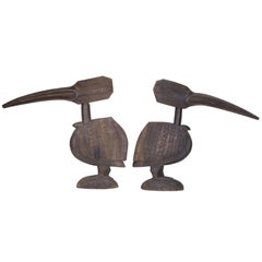 Huge Ethnographic Wood Carved Pair Bird Sculptures- Tycoon Provenance