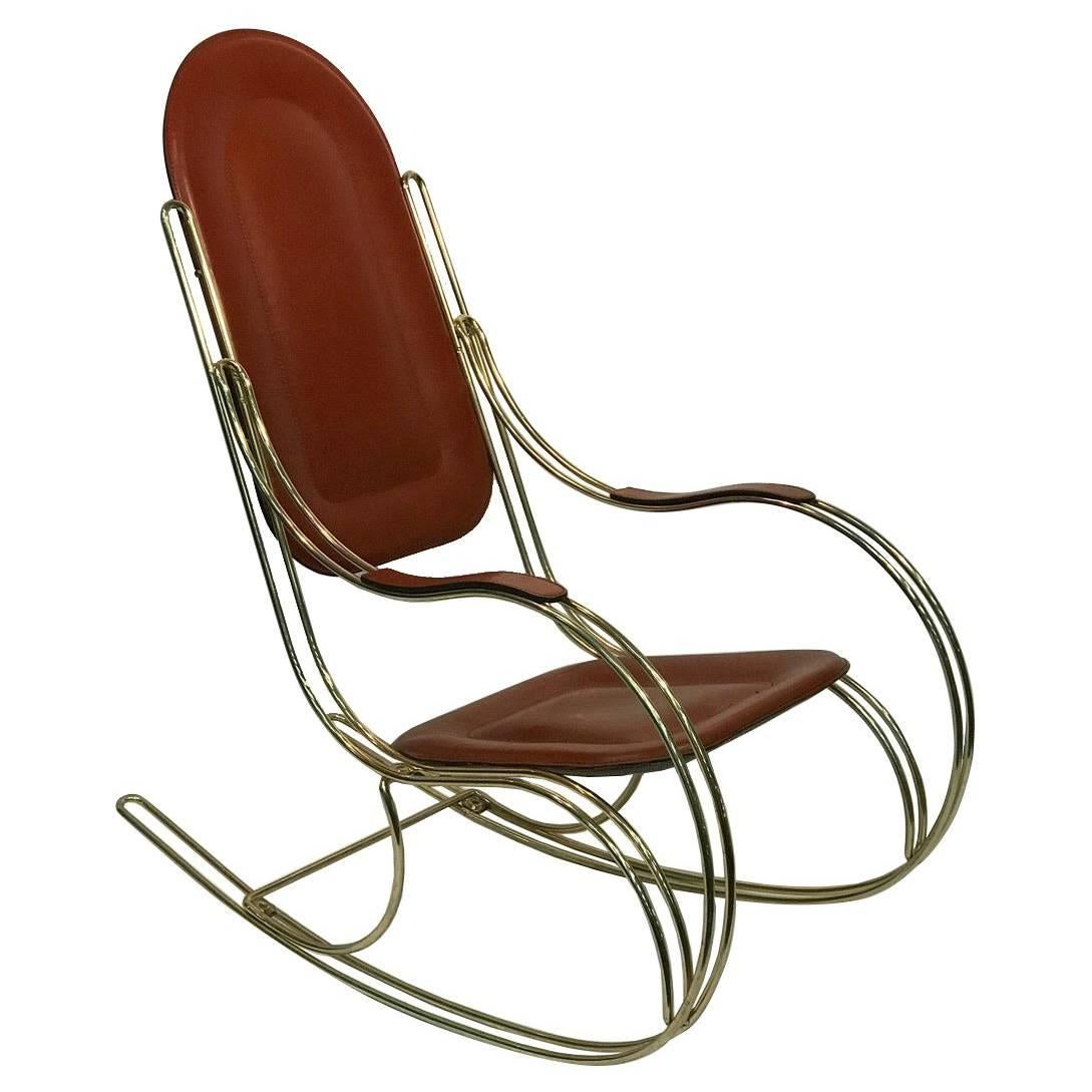 Italian Brass Rocker and Leather For Sale