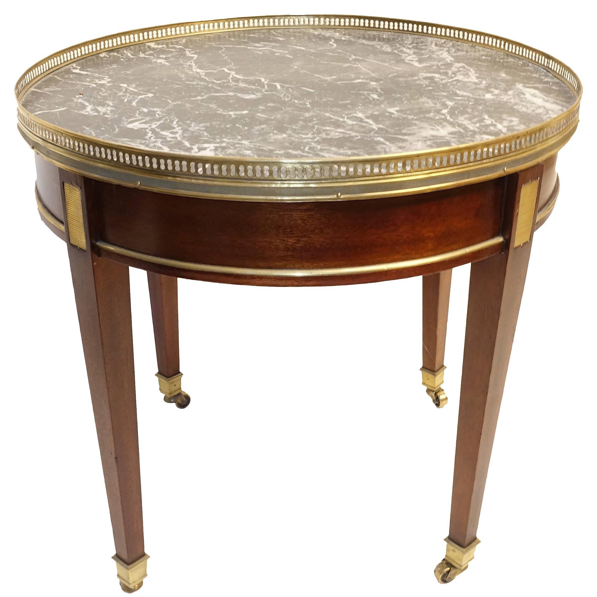 Louis XVI Style Mahogany Bouillotte Table with Marble Top, French, 19th Century