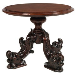 Table à café gothique en Oak sculpté, style Eugène Emmanuel Viollet-le-Duc, vers 1850