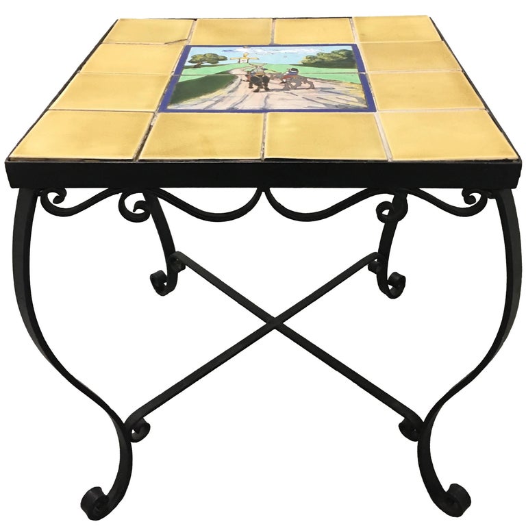 1930s Spanish TileTop Wrought Iron Side Table at 1stDibs
