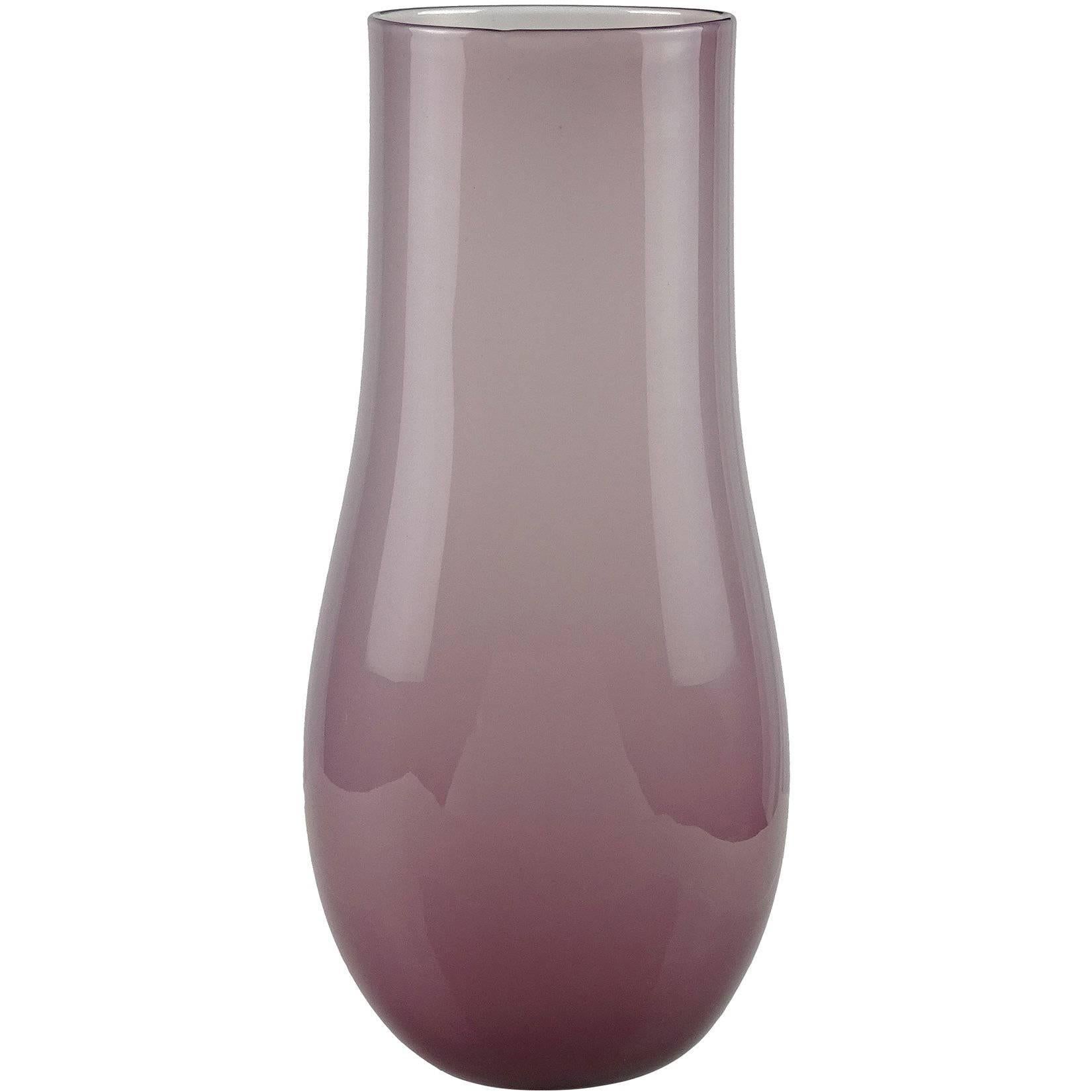 Venini Murano Signed Lavender Purple Opaline Italian Art Glass Flower Vase