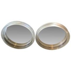 Pair of Large Modern Lucite Round Mirrors