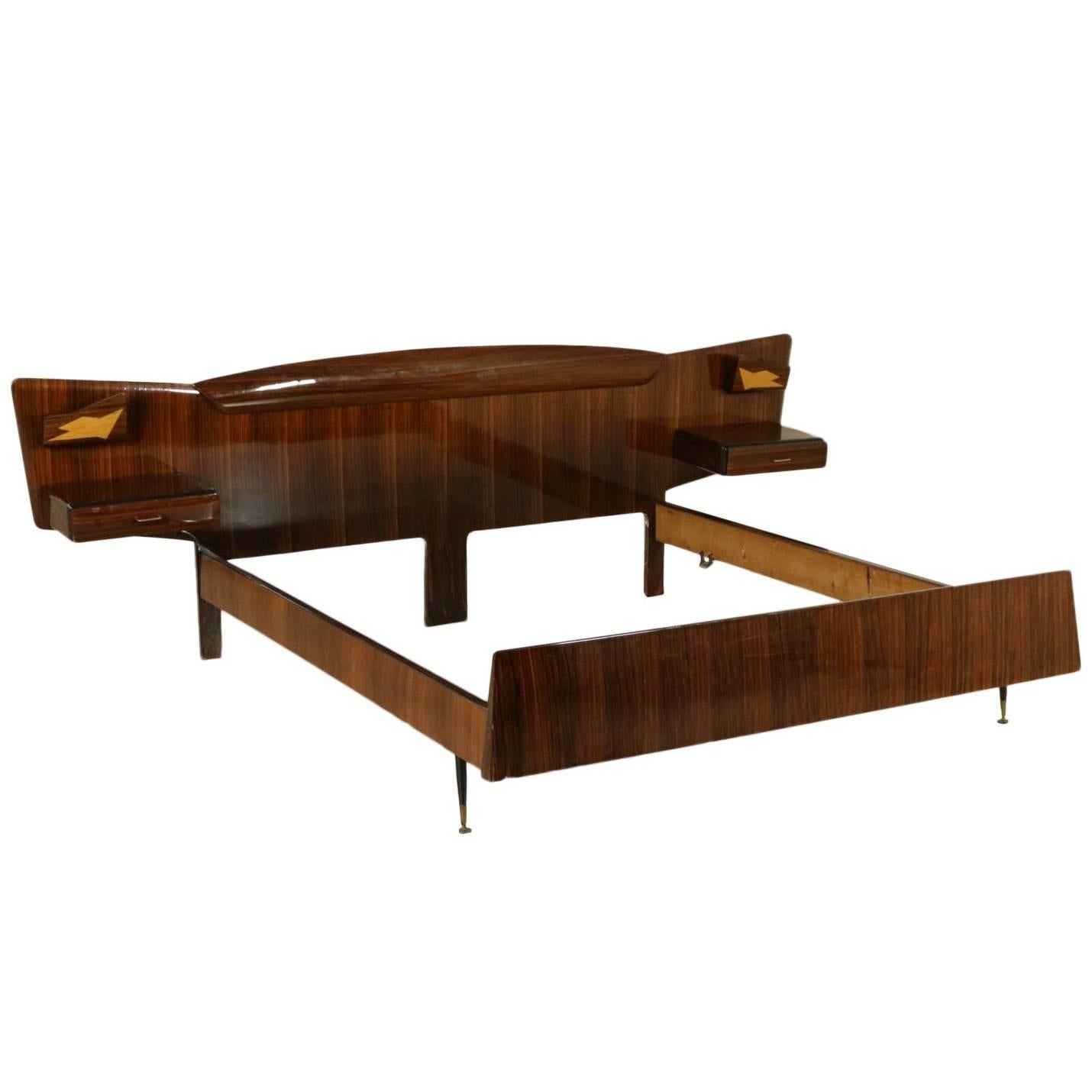 Double Bed Hanging Bedside Tables Rosewood Veneer Vintage, Italy, 1950s-1960s