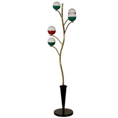 Floor Lamp Marble Base Brass Aluminium Opaline Glass Vintage, Italy, 1950s-1960s