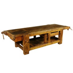 Carpenter Table Four Vises Oak Vintage Manufactured in Italy, 1930s