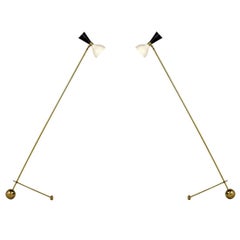 1 of 2 Beautiful Adjustable Italian Minimalist Floor Lamp Brass Stilnovo Style