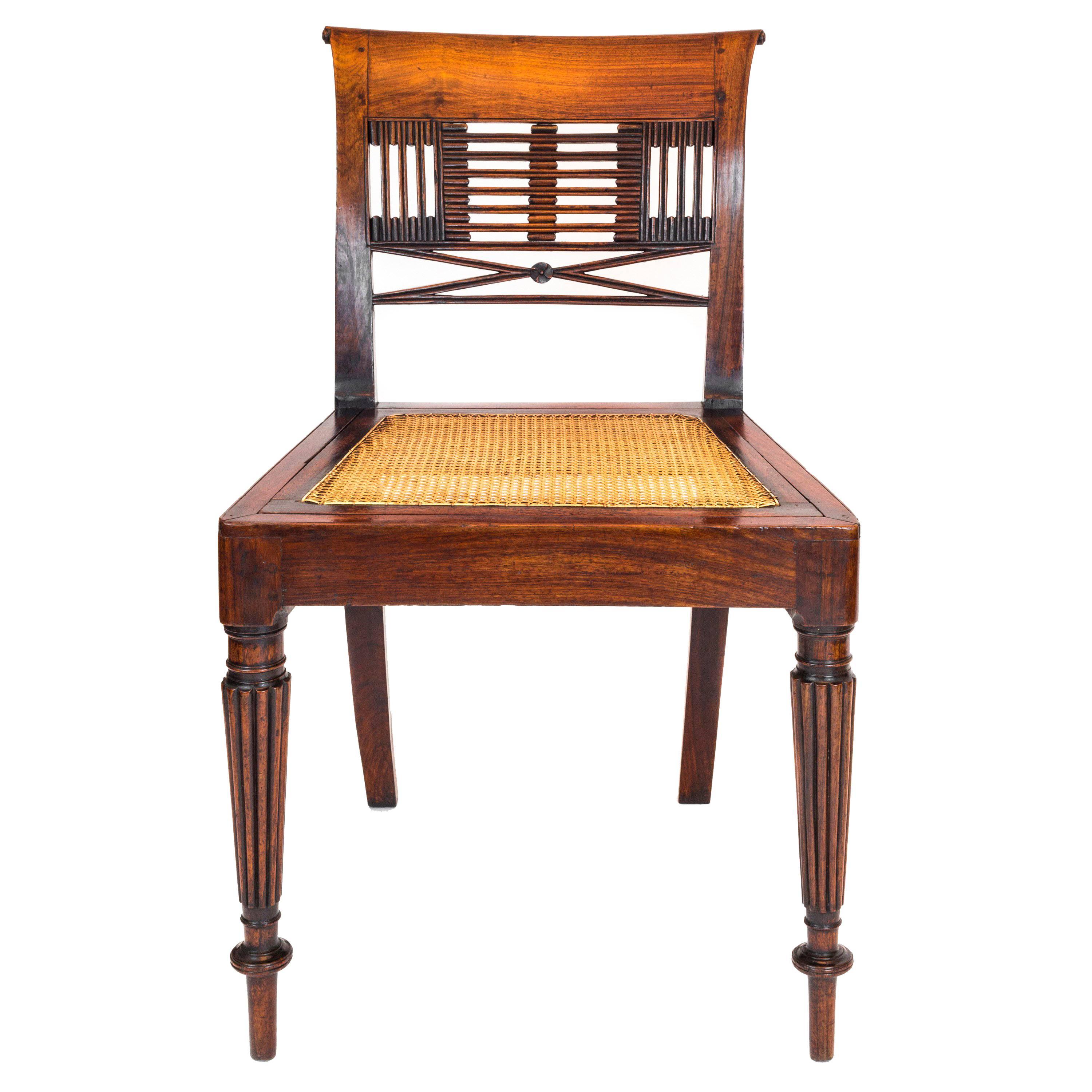 19th Century English Colonial Regency Padouk Reeded Leg Side or Desk Chair