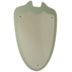 Shaped Mirror on Wood Panel Retro Treated Glass Vintage, Italy, 1940s-1950s