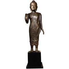Buddha Standing in Abhaya Mudra Gesture, Lacquered Bronze, Thailand, circa 1860