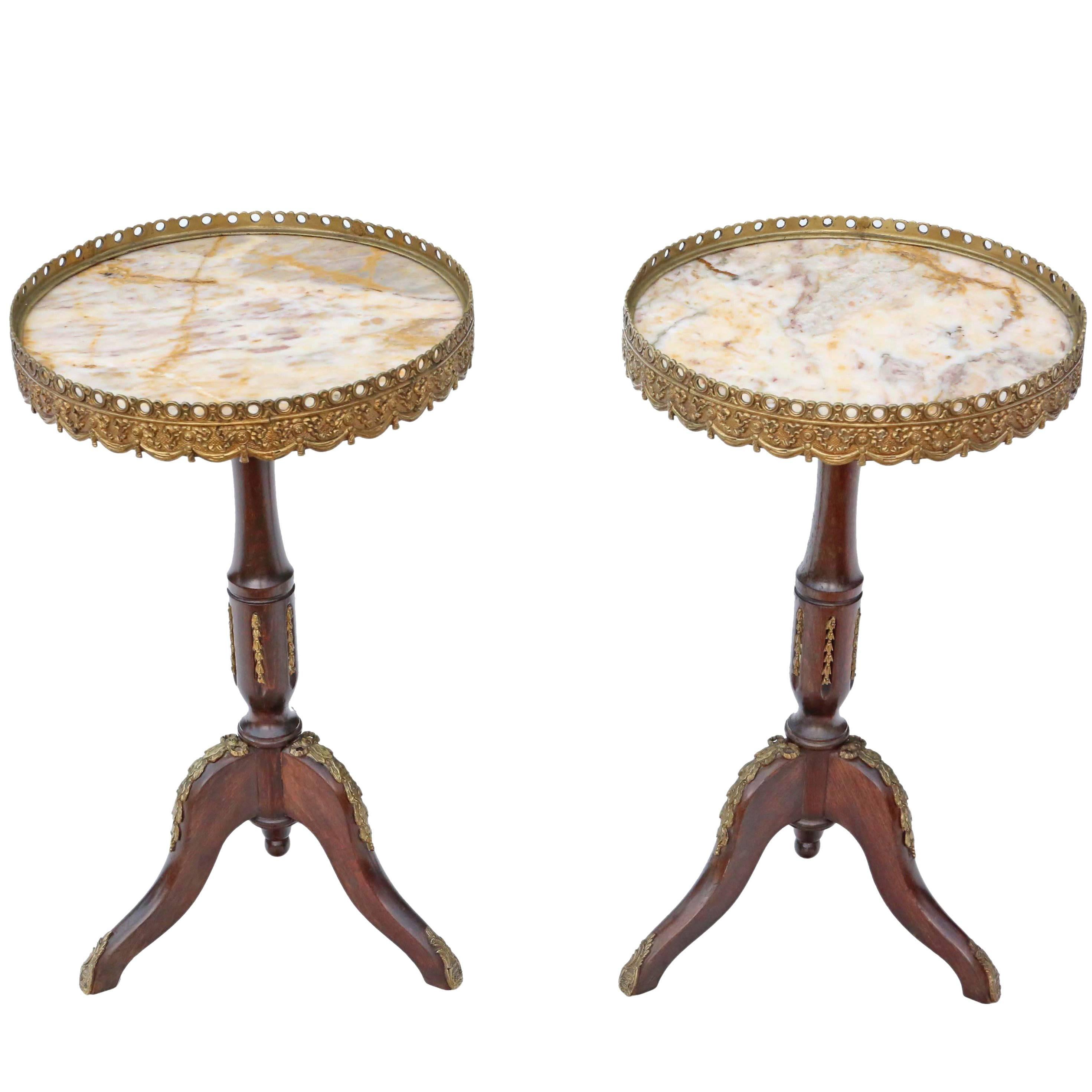 Antique Pair of Georgian Regency Revival Beech and Marble Wine Tables Side For Sale