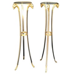 Pair of 20th Century Rams Head/Hoof Italian Neoclassical Steel & Brass Torcheres
