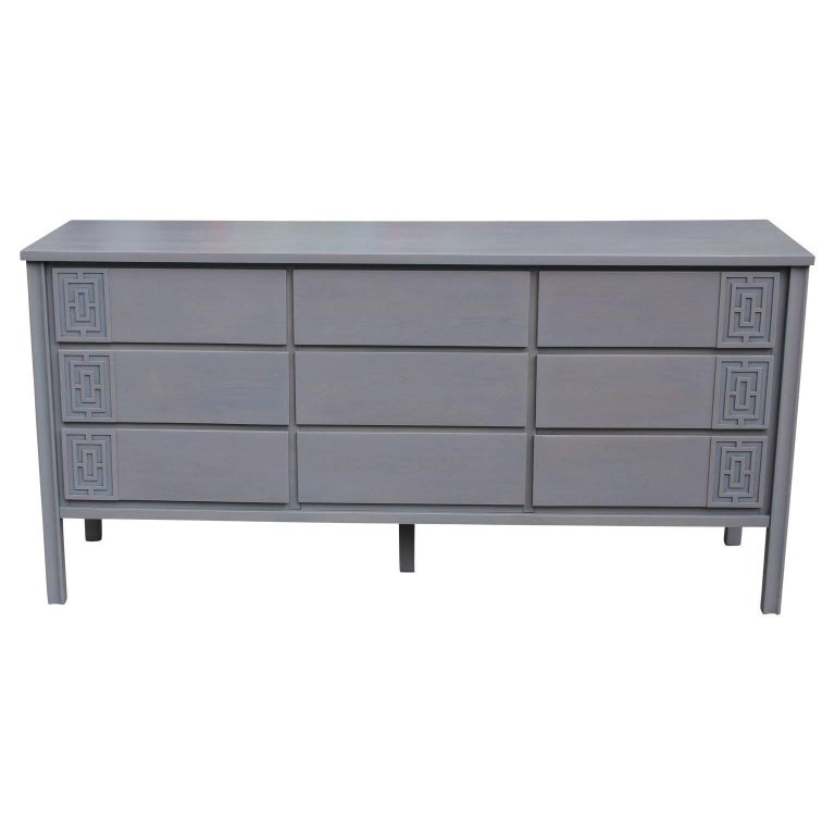 Modern Asian Inspired Grey Nine-Drawer Dresser and Mirror w/ Chinese ...