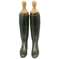 Vintage Black Leather Riding Boots