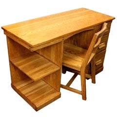 Antique Mid-Century Modern Ranch Oak Desk and Matching Chair by Brandt