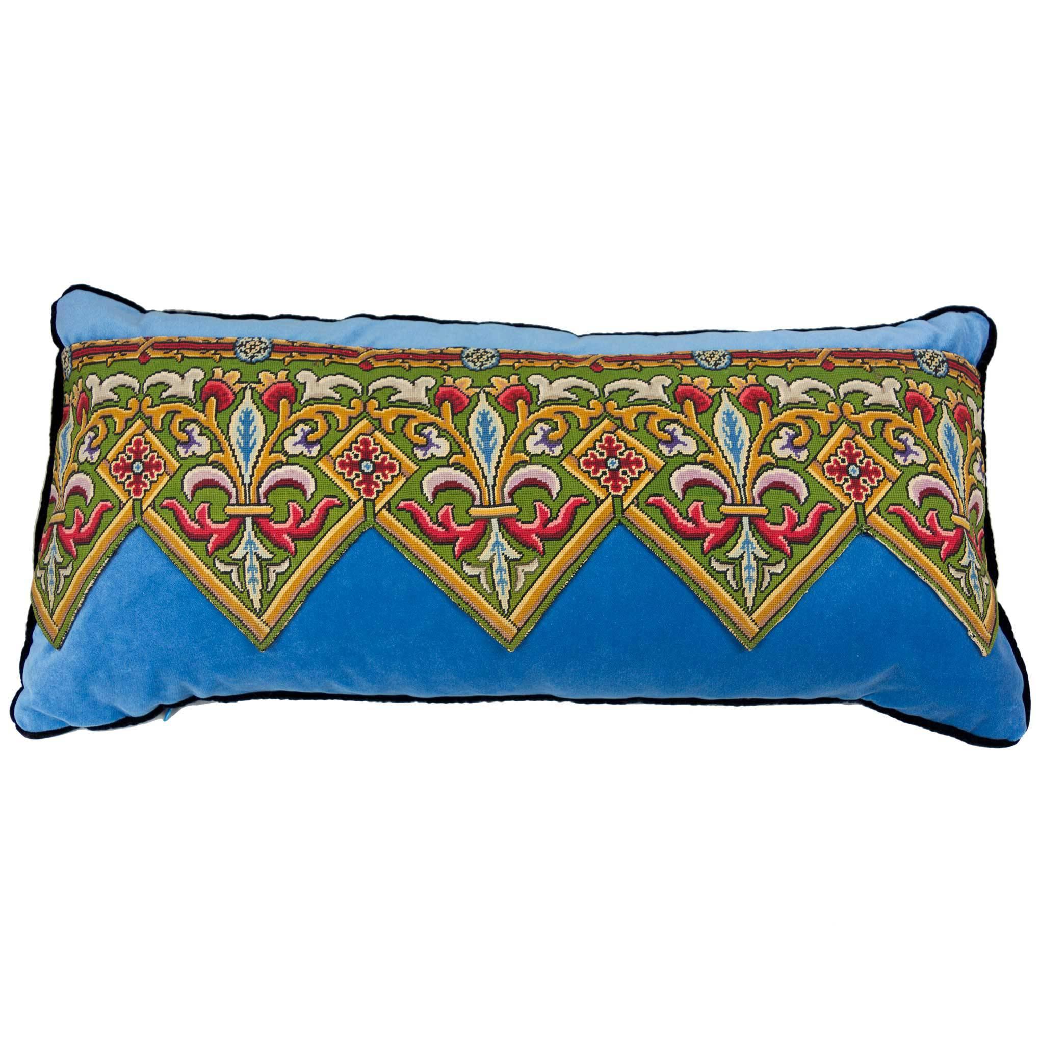 Mid-1880s Fleur-de-Lis Needlepoint Decorative Pillow For Sale