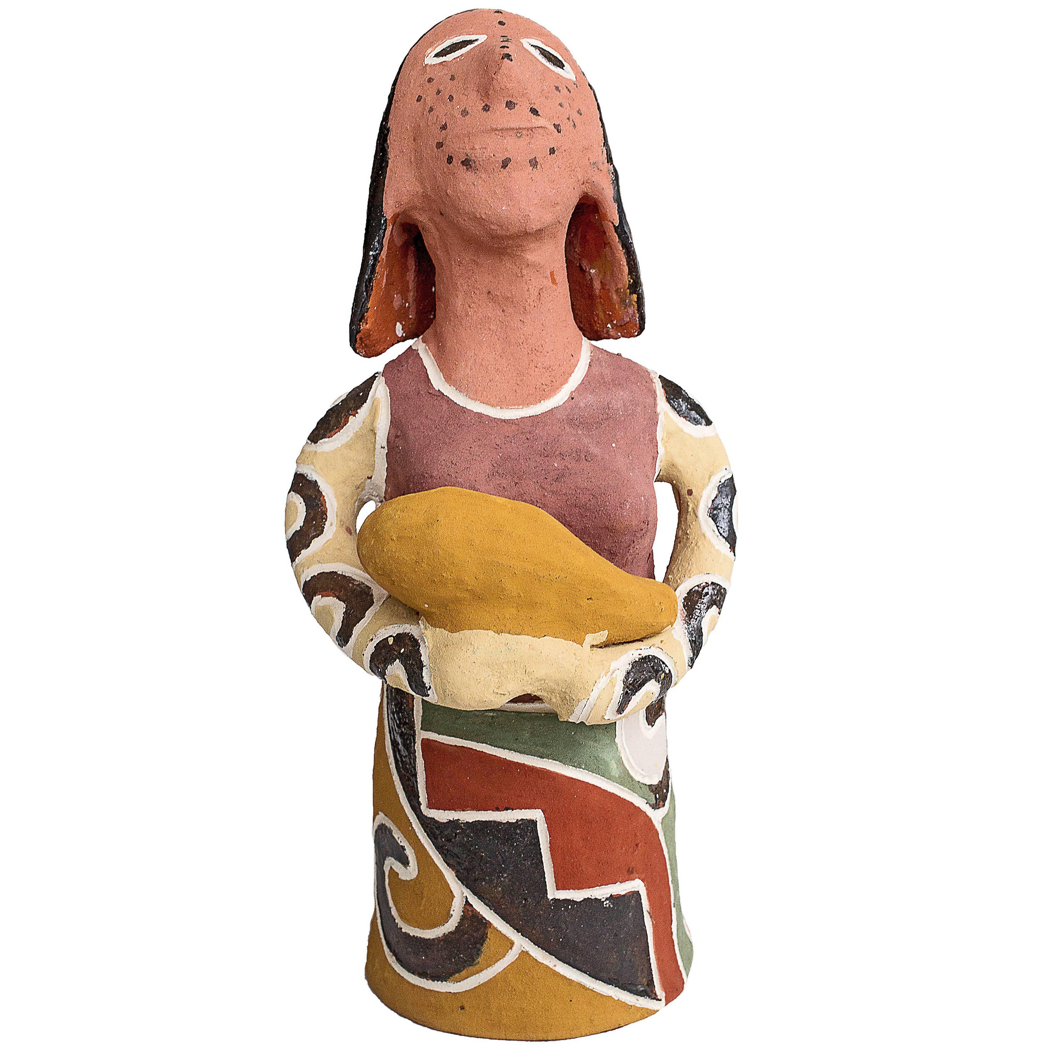 Brazilian Hand-Crafted Ceramic Sculpture Woman with Baby For Sale