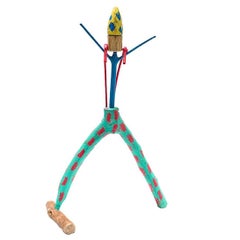 Brazilian Hand-Carved Wood Sculpture Little Clown